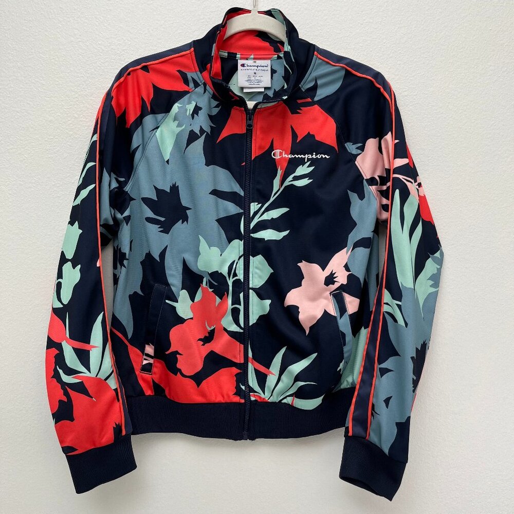 Champion Floral Leaves Track Jacket Long Sleeve Front Zip-Up Women's Sz Medium
